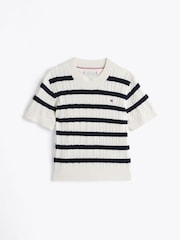 Tommy Hilfiger Blue Stripe Mini Cable Short Sleeve Jumper - Image 5 of 6