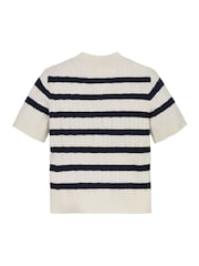 Tommy Hilfiger Blue Stripe Mini Cable Short Sleeve Jumper - Image 6 of 6