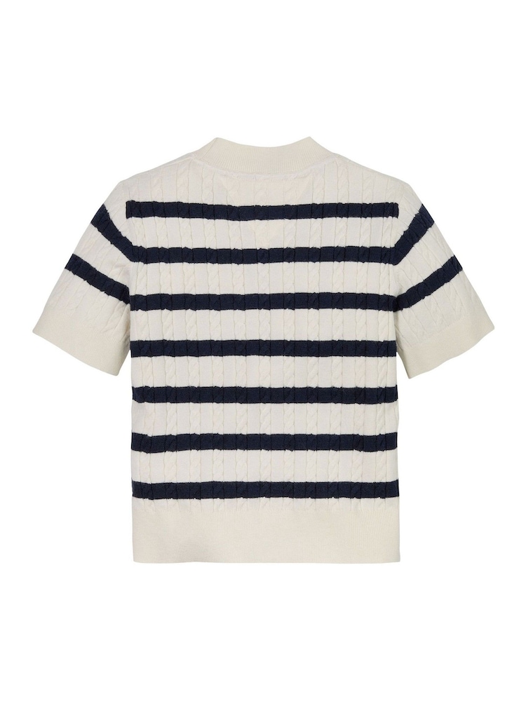 Tommy Hilfiger Blue Stripe Mini Cable Short Sleeve Jumper - Image 6 of 6