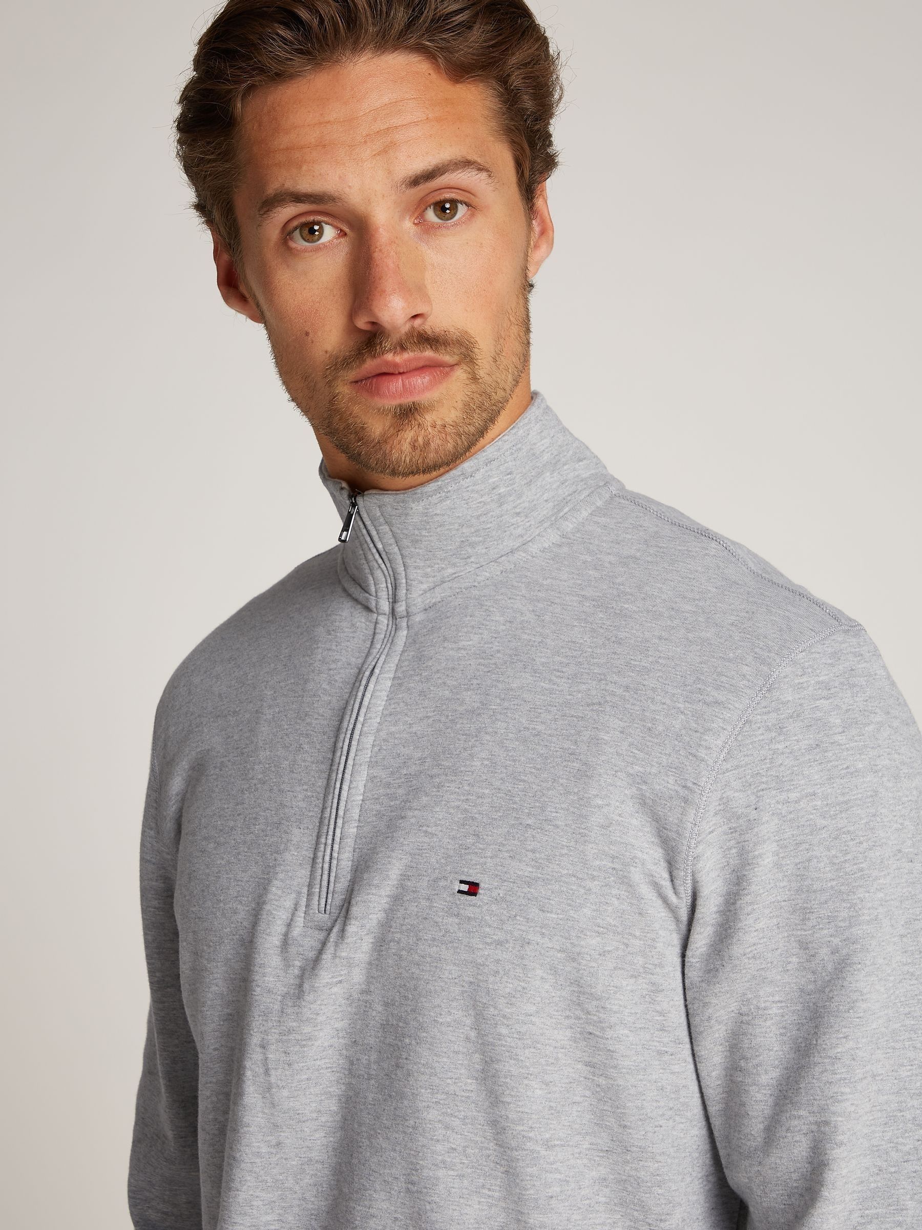 Buy Tommy Hilfiger Grey Quarter Zip Cotton Blend Jumper With