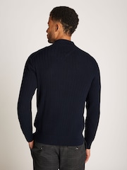 Tommy Hilfiger Blue 100% Cotton Herringbone Quarter Zip Mock Jumper - Image 2 of 6