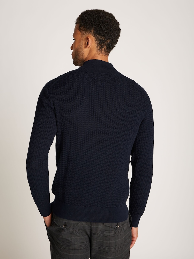 Tommy Hilfiger Blue 100% Cotton Herringbone Quarter Zip Mock Jumper - Image 2 of 6