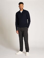 Tommy Hilfiger Blue 100% Cotton Herringbone Quarter Zip Mock Jumper - Image 3 of 6