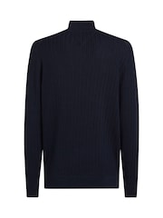 Tommy Hilfiger Blue 100% Cotton Herringbone Quarter Zip Mock Jumper - Image 6 of 6