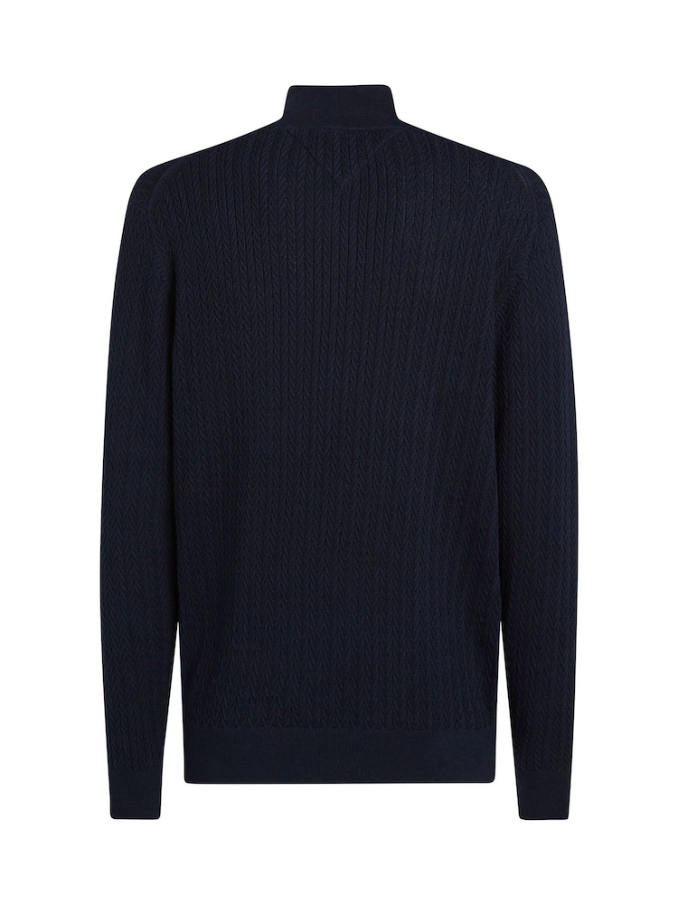 Tommy Hilfiger Blue 100% Cotton Herringbone Quarter Zip Mock Jumper - Image 6 of 6