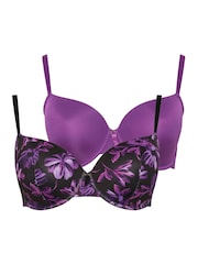 Yours Curve Purple Floral Padded Bras 2 Pack - Image 5 of 7