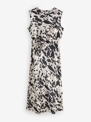 Brown Cow Animal Print Sleeveless Satin Drape Waist Detail Midi Dress - Image 5 of 7