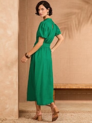 Vert - Robe mi-longue Love & Roses col en V à ceinture et manches bouffantes - Image 4 de 4