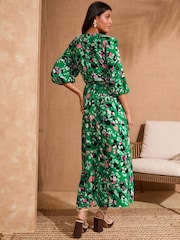 Love & Roses Green Animal Print Printed V-Neck Puff Sleeve Midi Dress - Image 3 of 4