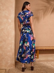 Love & Roses Cobalt Contrast Printed Midi Shirt Dress - Image 4 of 4