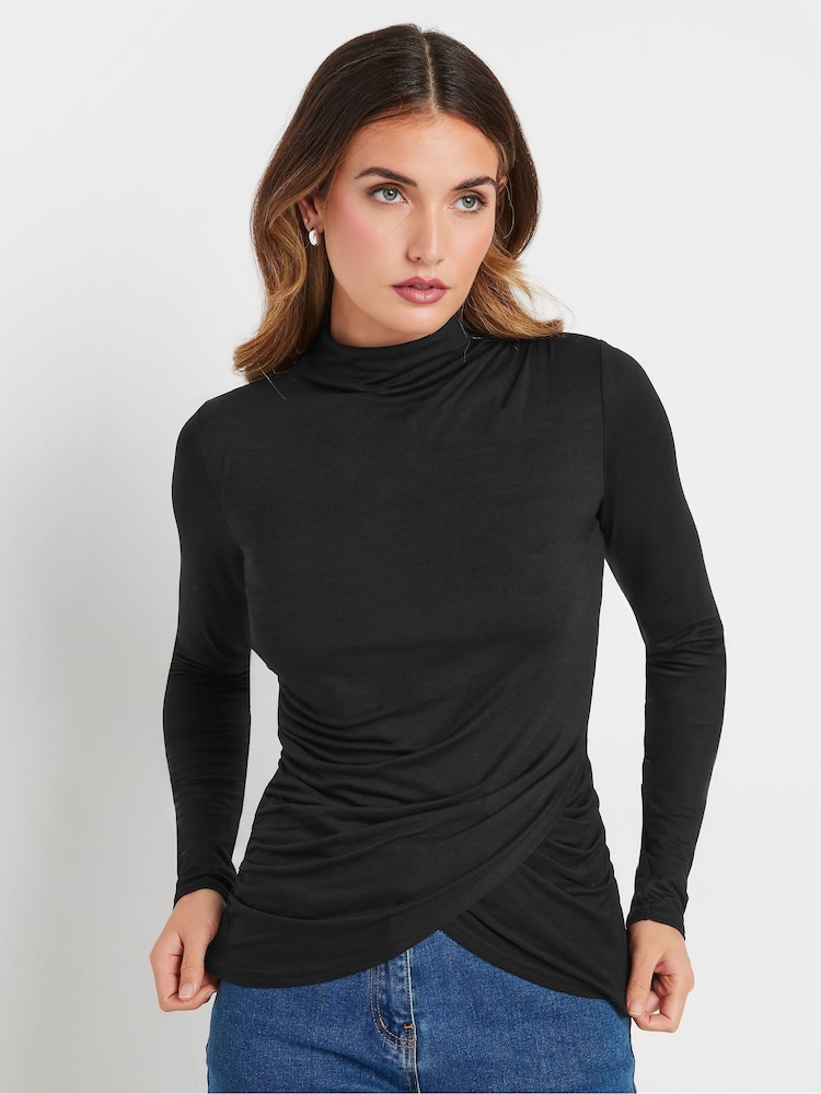 Long Tall Sally Black High Neck Drape Ruched Top - Image 1 of 5 Long Tall Sally Black High Neck Drape Ruched Top - Image 1 of 5