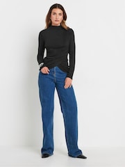 Long Tall Sally Black High Neck Drape Ruched Top - Image 3 of 5