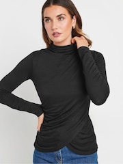 Long Tall Sally Black High Neck Drape Ruched Top - Image 4 of 5