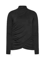Long Tall Sally Black High Neck Drape Ruched Top - Image 5 of 5