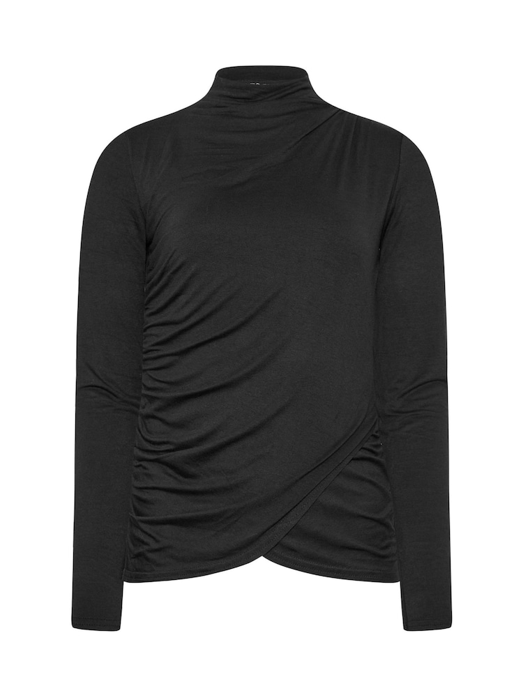 Long Tall Sally Black High Neck Drape Ruched Top - Image 5 of 5