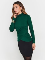 Long Tall Sally Green High Neck Drape Ruched Top - Image 1 of 6