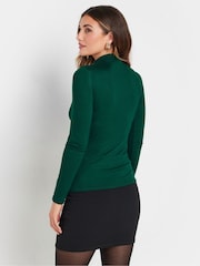 Long Tall Sally Green High Neck Drape Ruched Top - Image 3 of 6