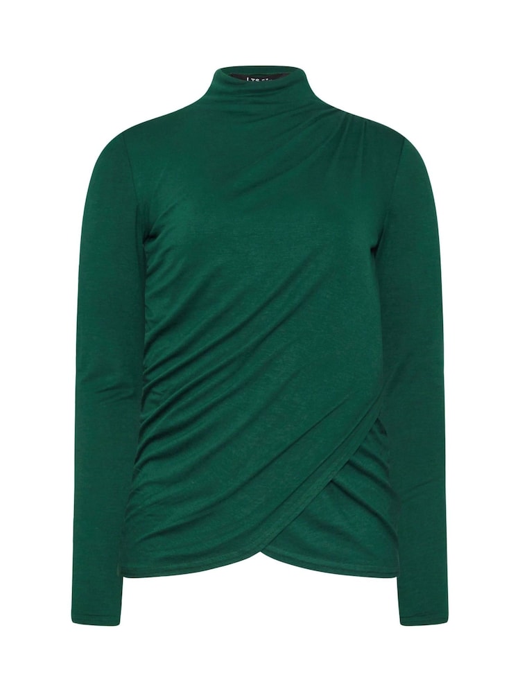 Long Tall Sally Green High Neck Drape Ruched Top - Image 6 of 6