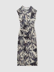 Reiss Blue Lennia Abstract-Print Jersey Midi Dress - Image 2 of 6