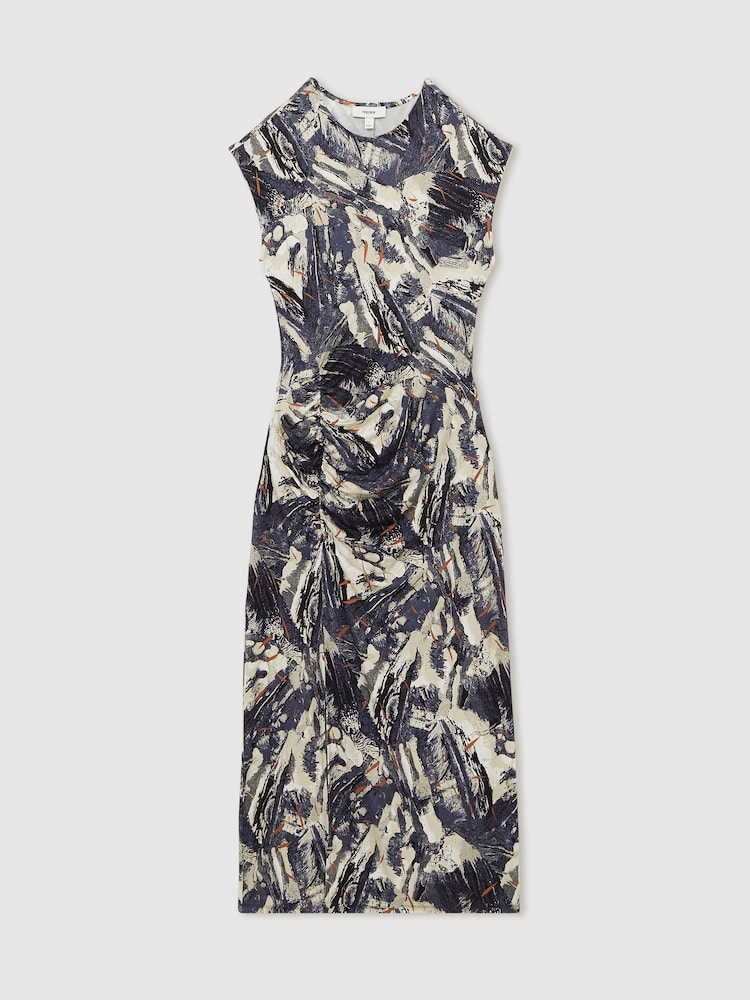 Reiss Blue Lennia Abstract-Print Jersey Midi Dress - Image 2 of 6