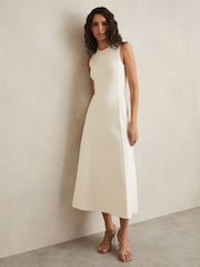 Reiss Ivory Nilo Seam Detail Knitted Midi Dress - Image 1 of 5