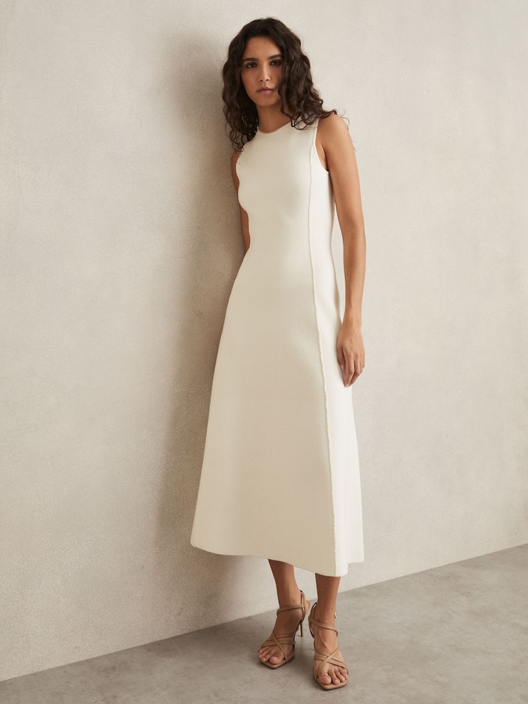 Reiss Ivory Nilo Seam Detail Knitted Midi Dress - Image 1 of 5