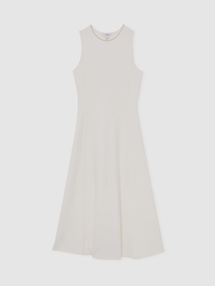 Reiss Ivory Nilo Seam Detail Knitted Midi Dress - Image 2 of 5