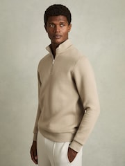 Reiss Taupe Ashby Half-Zip Funnel-Neck Jumper - Image 1 of 7