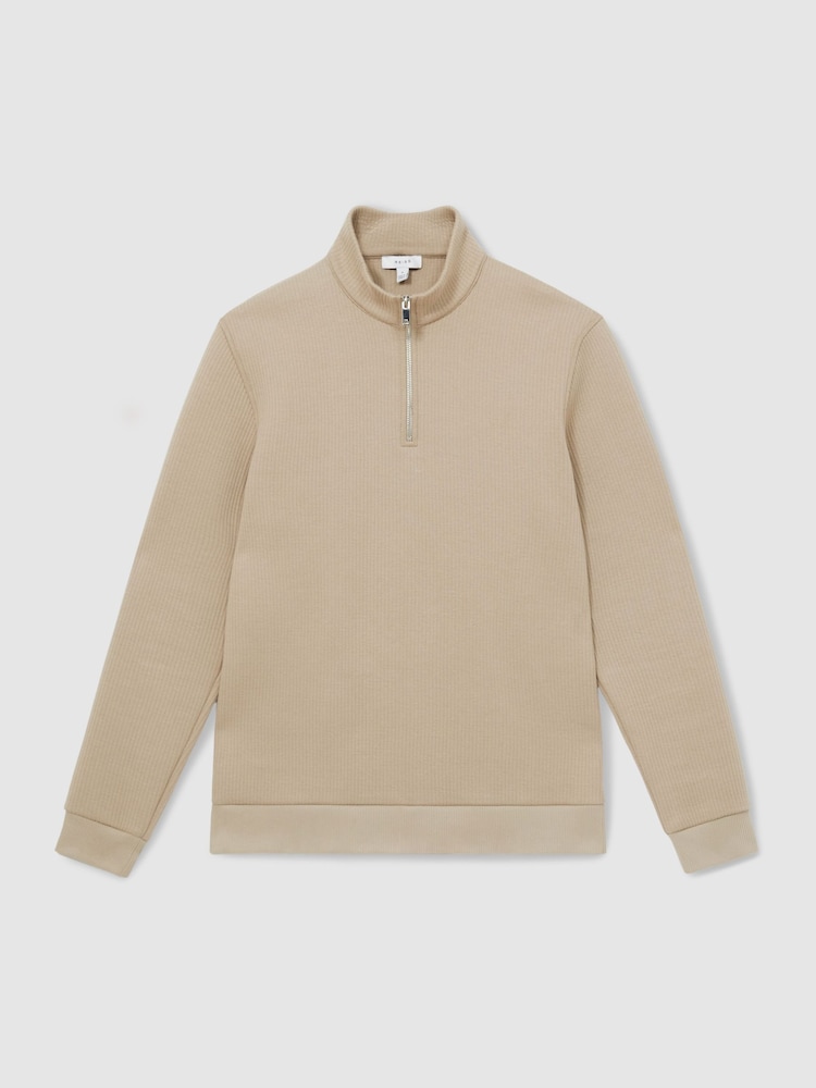 Reiss Taupe Ashby Half-Zip Funnel-Neck Jumper - Image 2 of 7