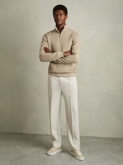 Reiss Taupe Ashby Half-Zip Funnel-Neck Jumper - Image 3 of 7