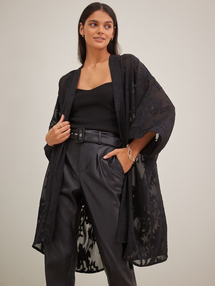Black Burnout Longline Kimono Cover-Up - Image 1 of 7