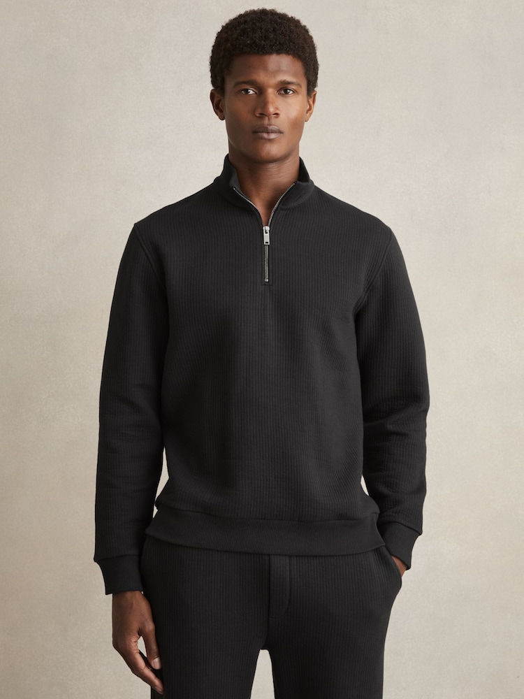 Reiss Washed Black Ashby Half-Zip Funnel-Neck Jumper - Image 1 of 6