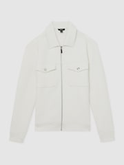 Reiss White Bowen Jersey Ribbed Zip Overshirt - Image 2 of 7