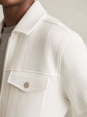 Reiss White Bowen Jersey Ribbed Zip Overshirt - Image 4 of 7