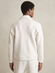 Reiss White Bowen Jersey Ribbed Zip Overshirt - Image 5 of 7