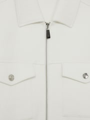 Reiss White Bowen Jersey Ribbed Zip Overshirt - Image 7 of 7