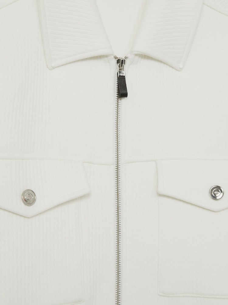 Reiss White Bowen Jersey Ribbed Zip Overshirt - Image 7 of 7