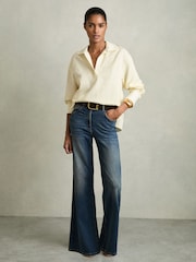 Reiss Pale Yellow Isobel Overhead Open-Collar Shirt With Linen - Image 3 of 6