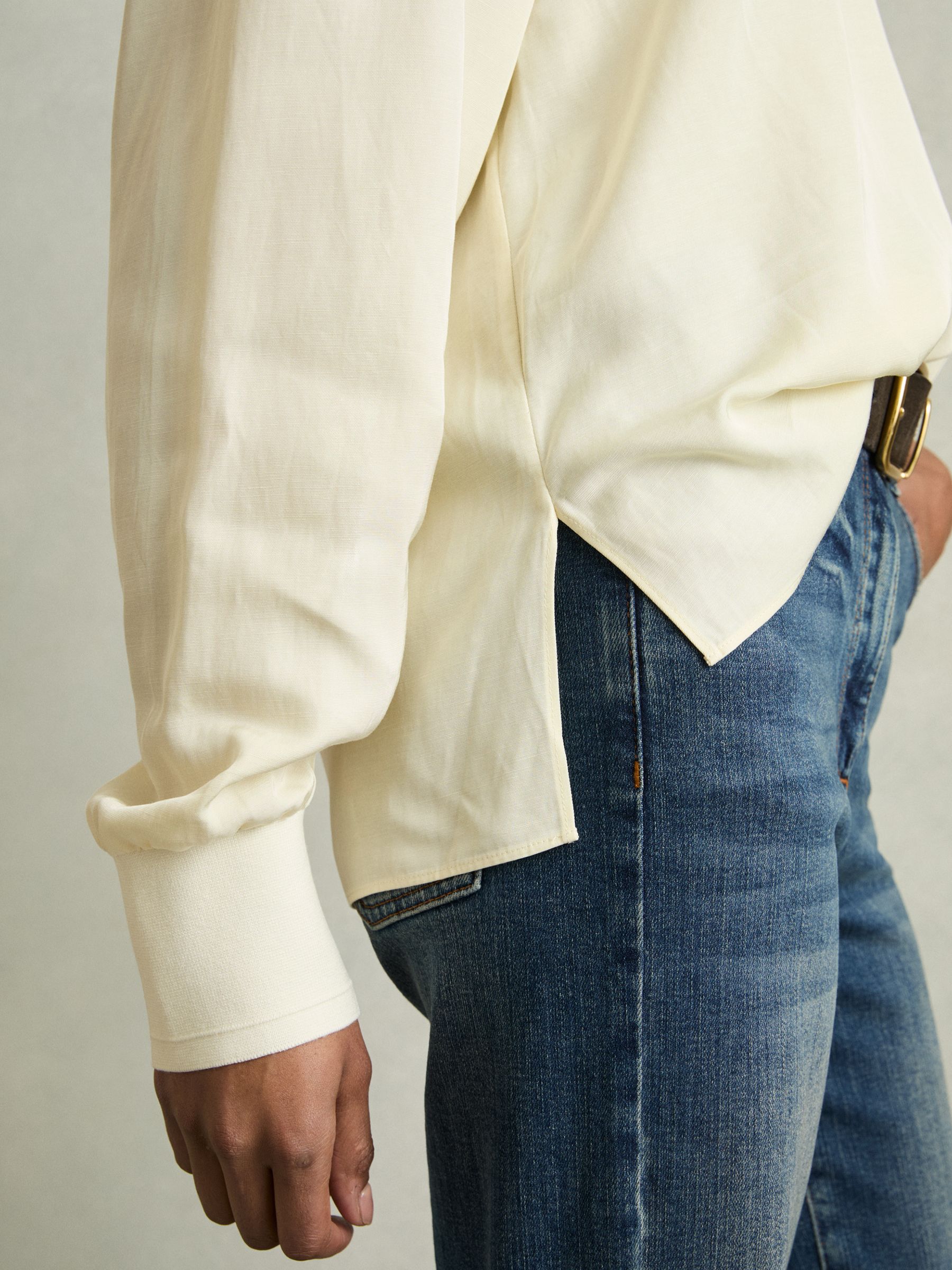 Buy Reiss Pale Yellow Isobel Overhead Open-Collar Shirt With Linen