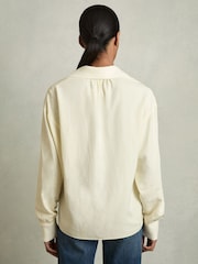 Reiss Pale Yellow Isobel Overhead Open-Collar Shirt With Linen - Image 5 of 6