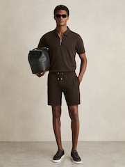 Reiss Chocolate Brown Amarillo Textured Drawstring Shorts - Image 1 of 5