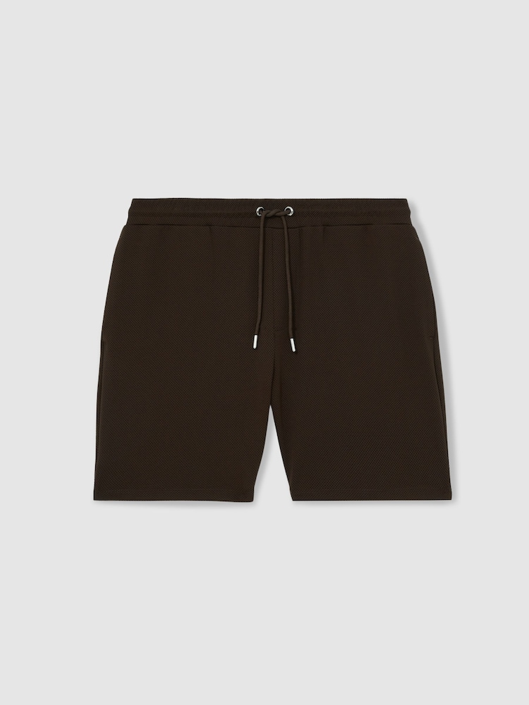 Reiss Chocolate Brown Amarillo Textured Drawstring Shorts - Image 2 of 5