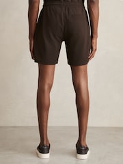 Reiss Chocolate Brown Amarillo Textured Drawstring Shorts - Image 4 of 5