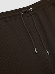 Reiss Chocolate Brown Amarillo Textured Drawstring Shorts - Image 5 of 5