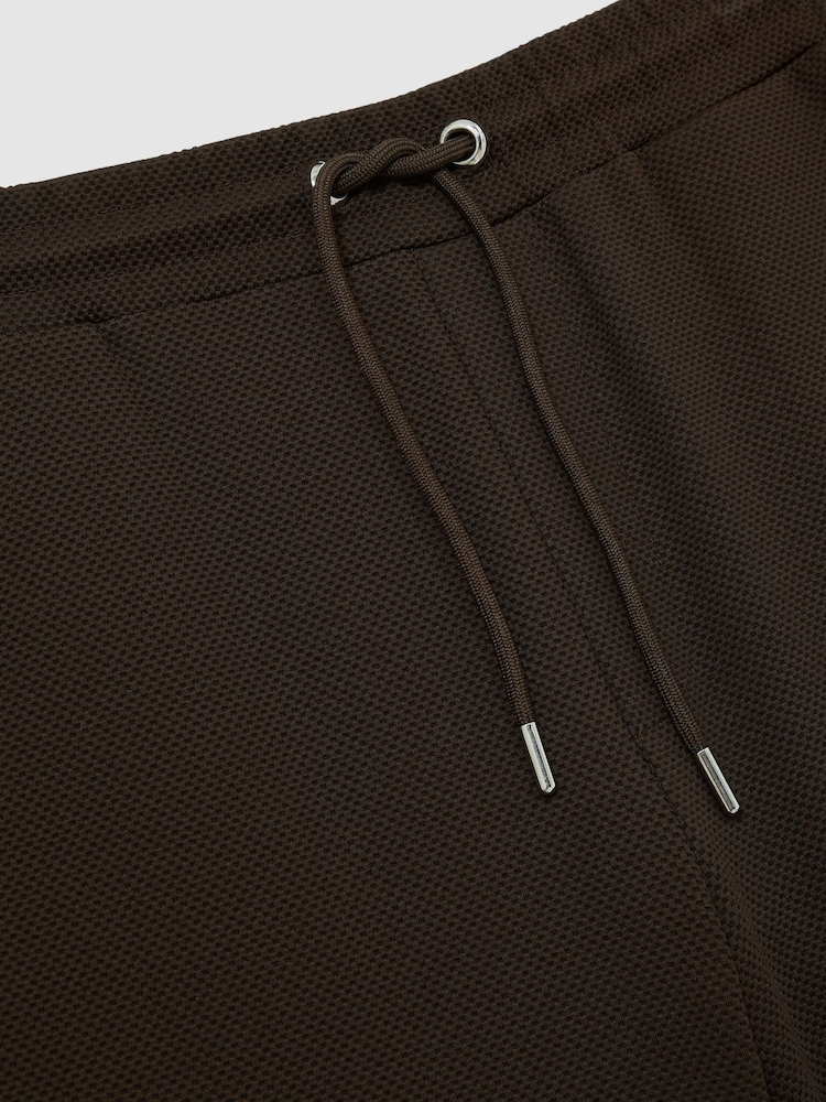 Reiss Chocolate Brown Amarillo Textured Drawstring Shorts - Image 5 of 5