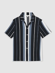 Reiss Navy Multi Albers Striped Cuban-Collar Shirt - Image 2 of 6