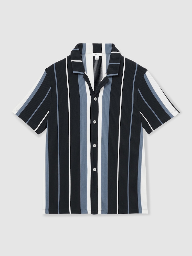 Reiss Navy Multi Albers Striped Cuban-Collar Shirt - Image 2 of 6