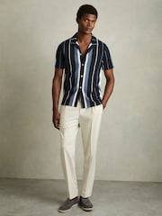 Reiss Navy Multi Albers Striped Cuban-Collar Shirt - Image 3 of 6