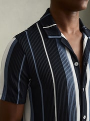Reiss Navy Multi Albers Striped Cuban-Collar Shirt - Image 4 of 6