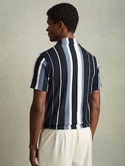 Reiss Navy Multi Albers Striped Cuban-Collar Shirt - Image 5 of 6